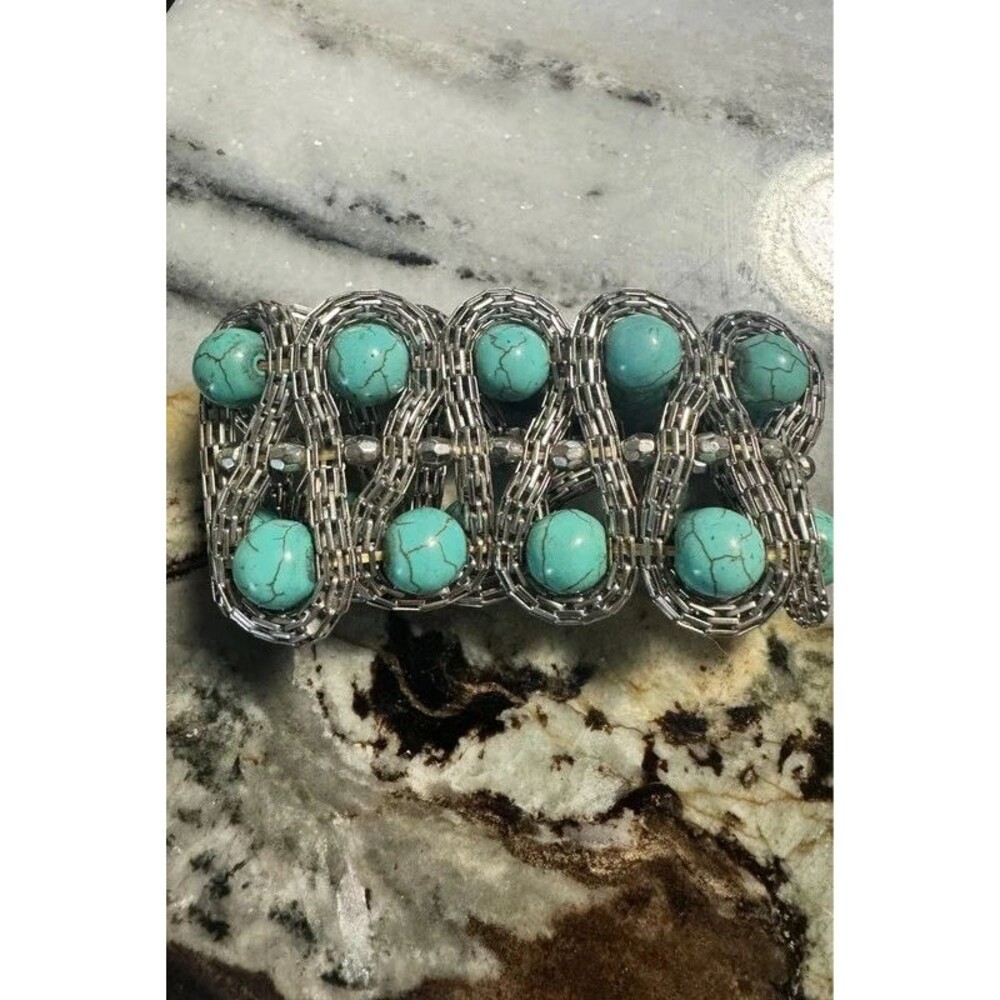 Vintage stretch Silver thread and Turquoise Bracelet